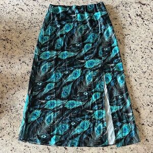 Blue Rain Peacock Print Skirt